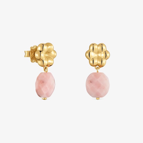 Pendientes con ba&ntilde;o de oro 18 kt sobre plata y &oacute;palo Bold Motif