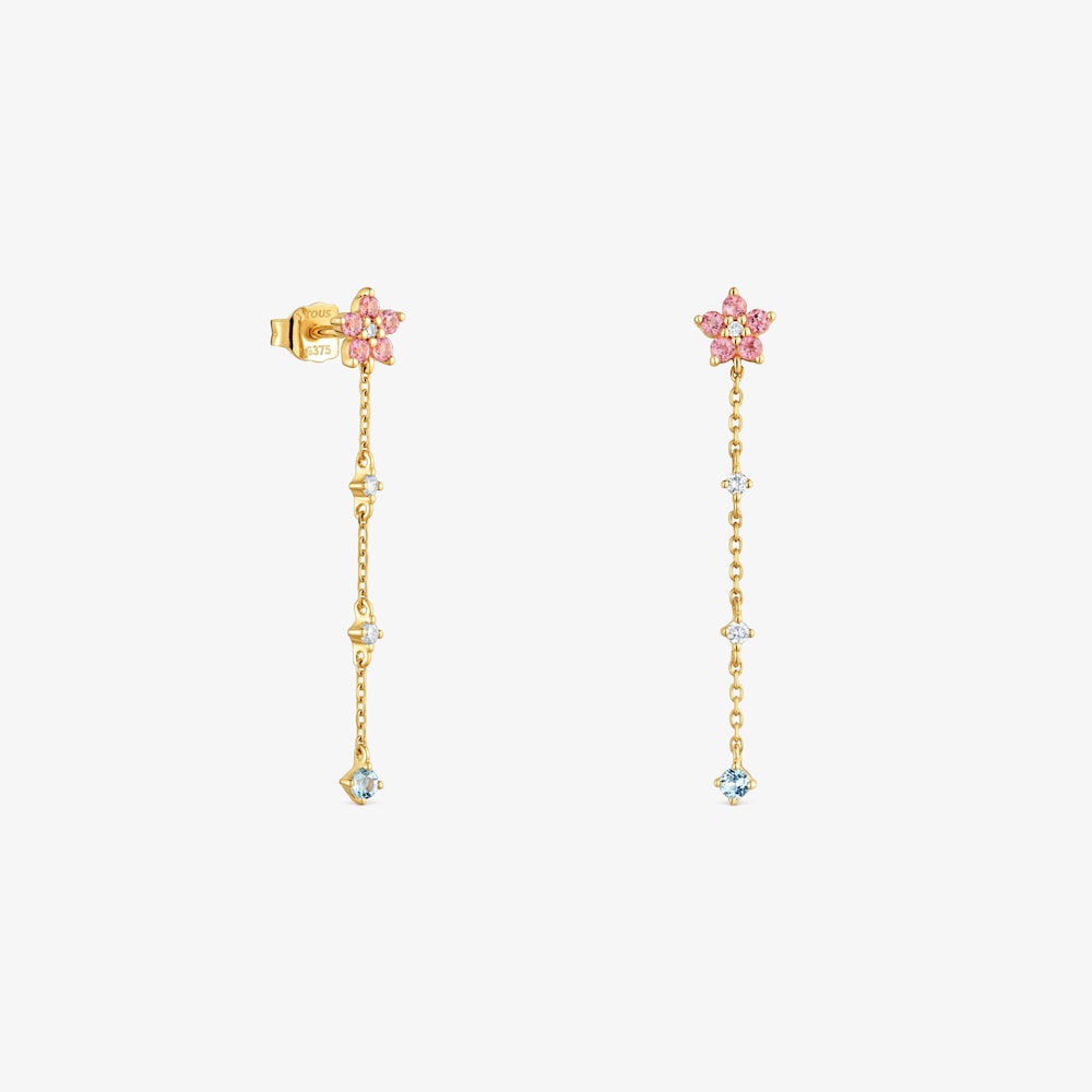 Pendientes largos de oro 9 kt, gemas y diamantes creados en laboratorio TOUS Iris&eacute; LGD