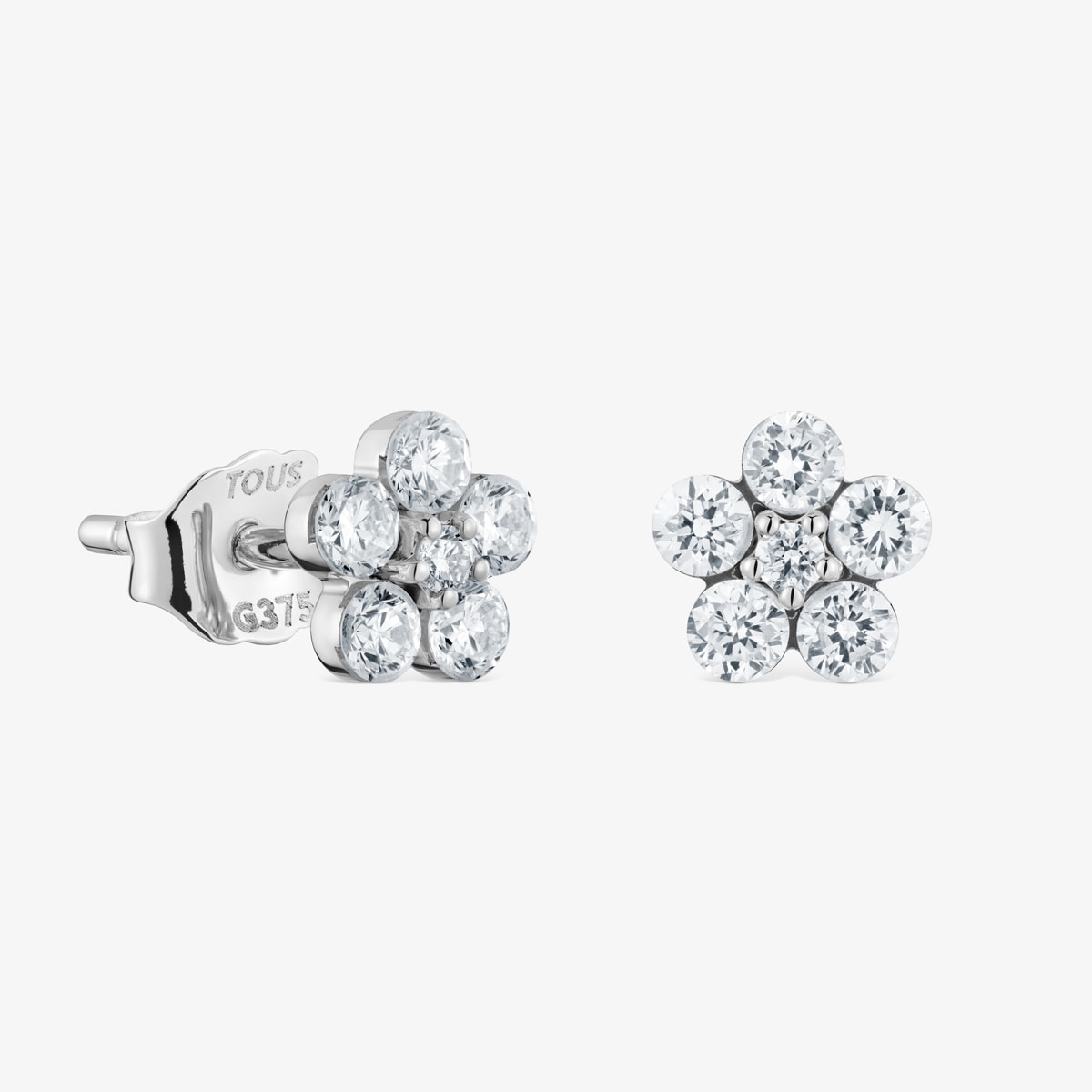 Pendientes Flor De Oro Blanco 9 Kt Y Diamantes Creados En Laboratorio Irisé Lgd