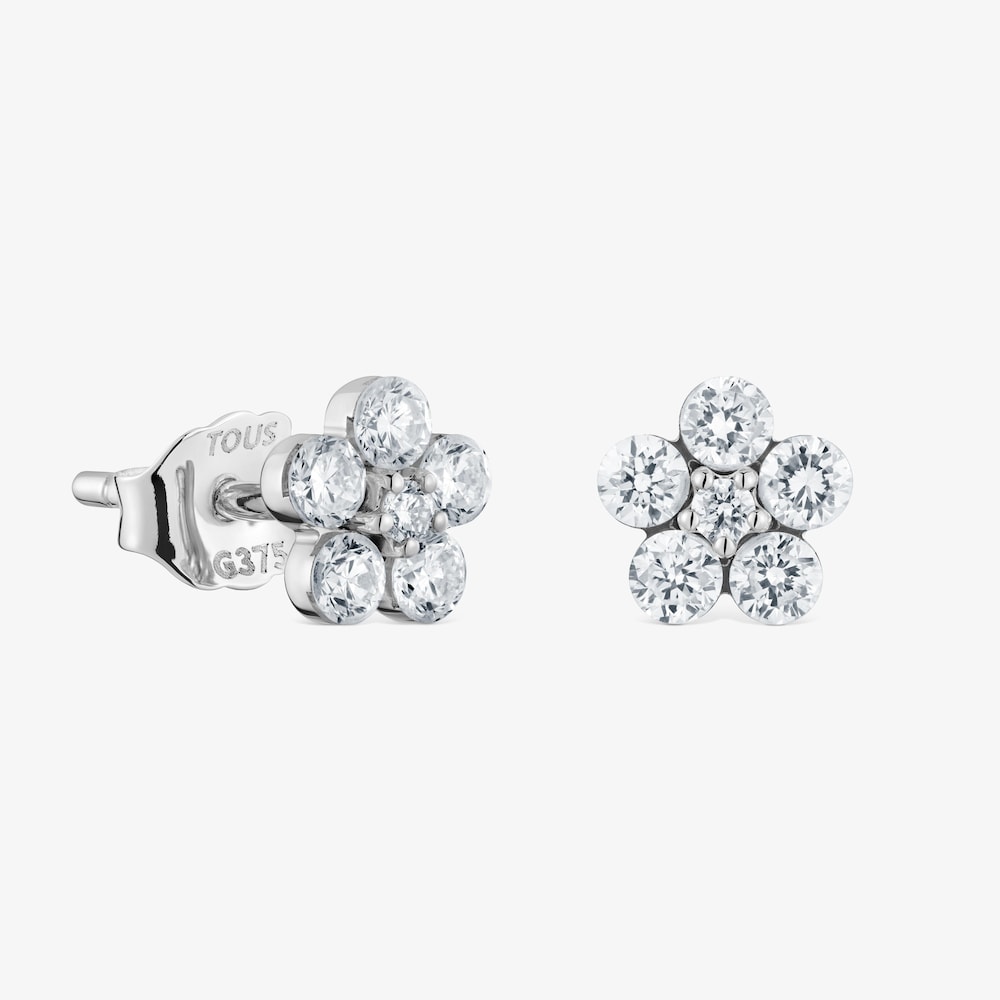Pendientes flor de oro blanco 9 kt y diamantes creados en laboratorio TOUS Iris&eacute; LGD