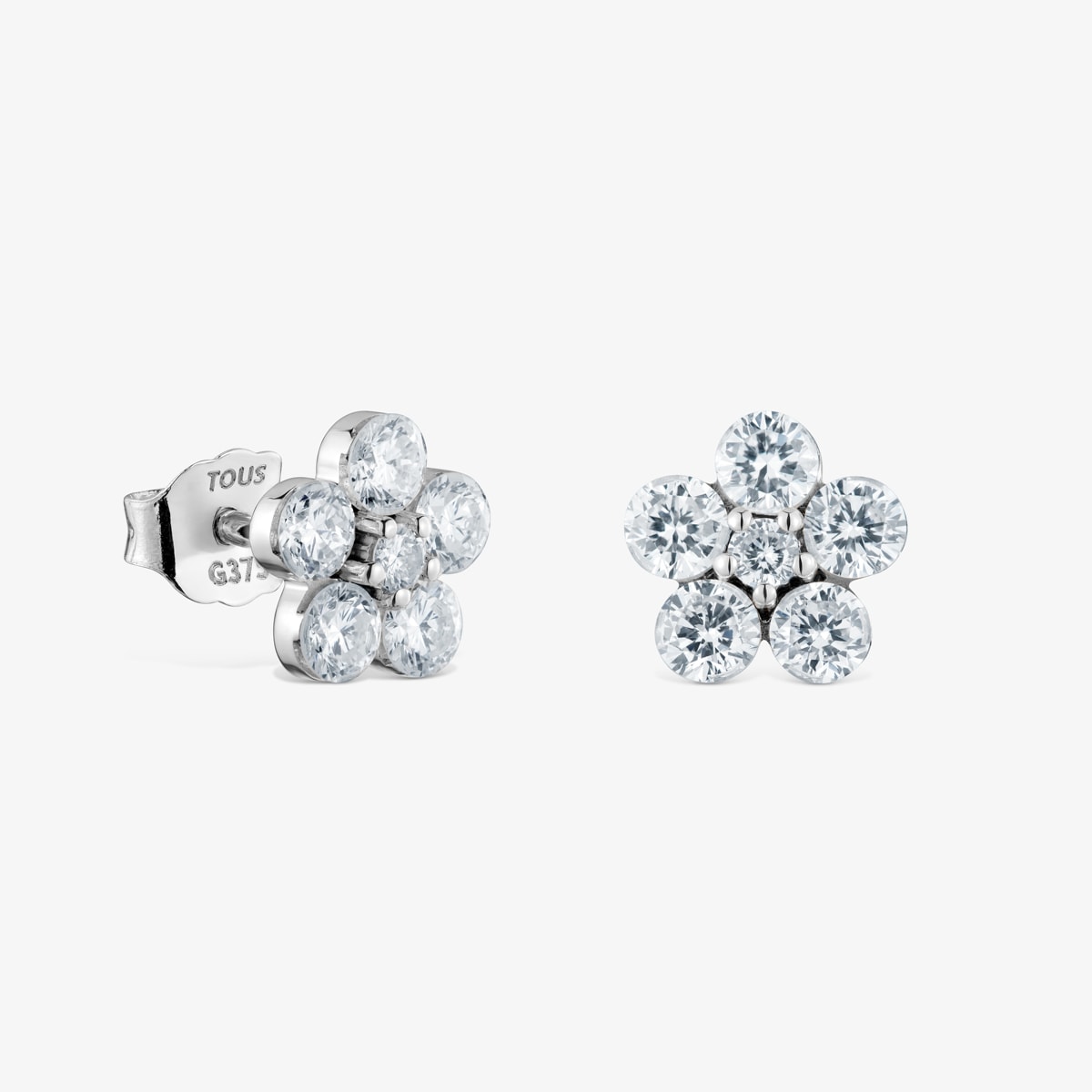 Pendientes Flor De Oro Blanco 9 Kt Y Diamantes Creados En Laboratorio Irisé Lgd