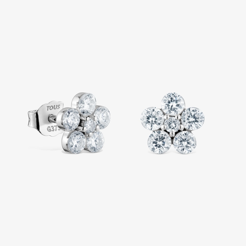 Pendientes flor de oro blanco 9 kt y diamantes creados en laboratorio TOUS Iris&eacute; LGD