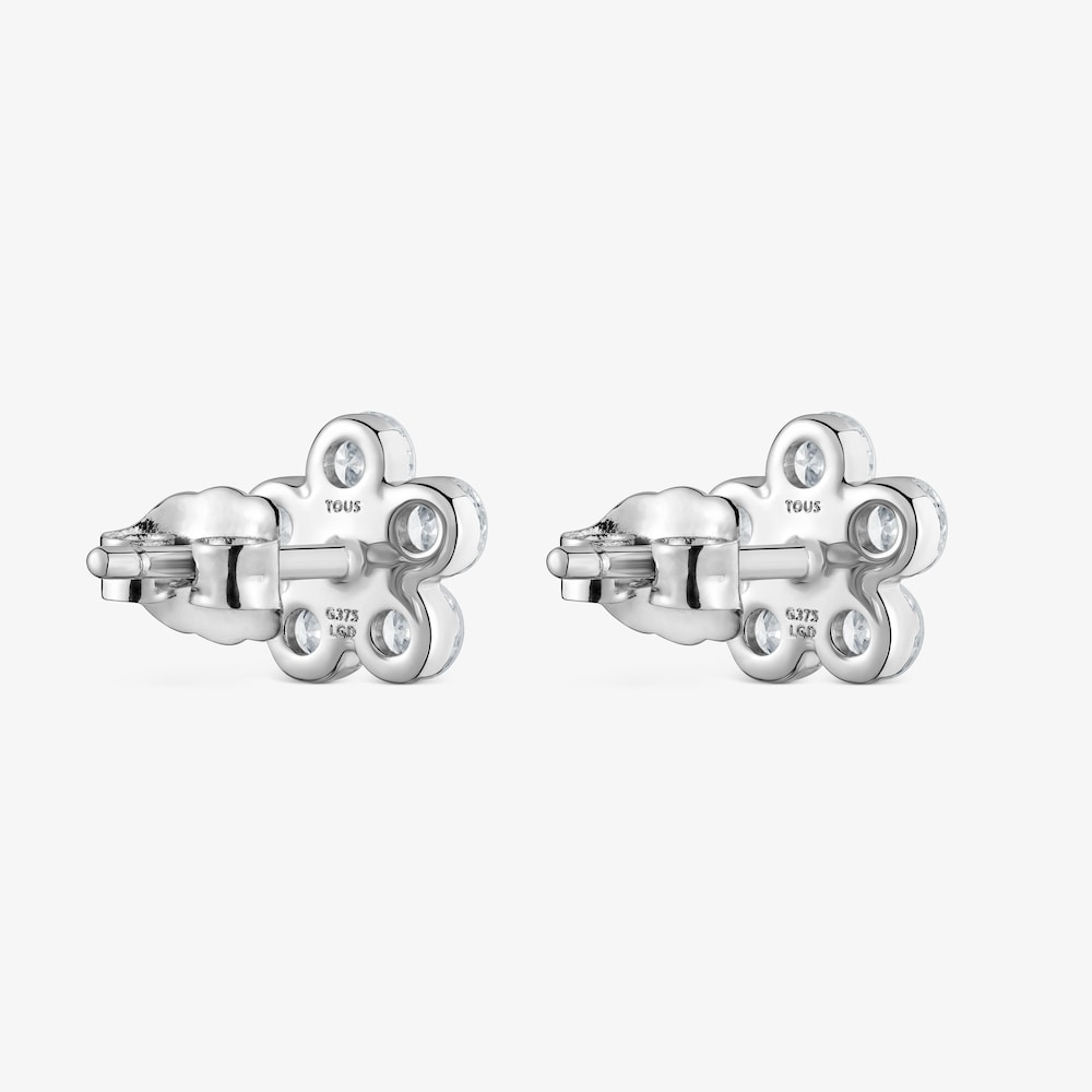 Pendientes flor de oro blanco 9 kt y diamantes creados en laboratorio TOUS Iris&eacute; LGD