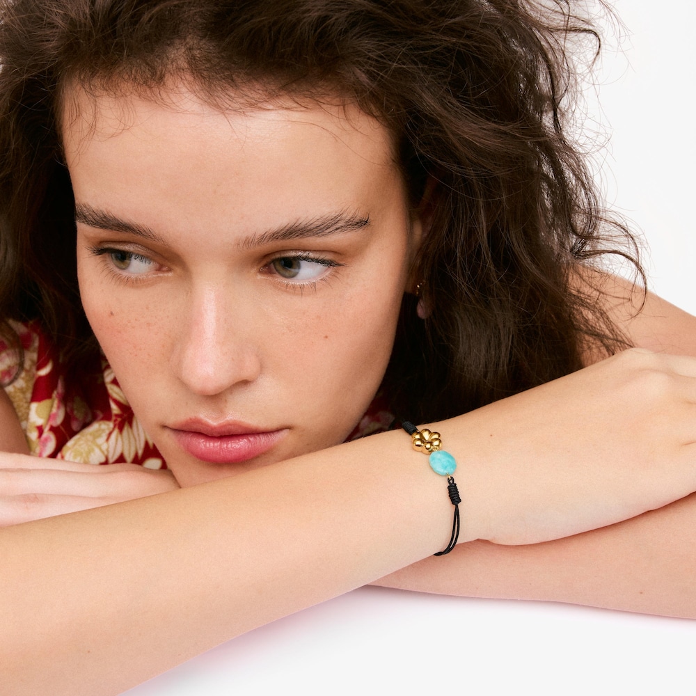Pulsera de nylon con ba&ntilde;o de oro 18 kt sobre plata y amazonita Bold Motif