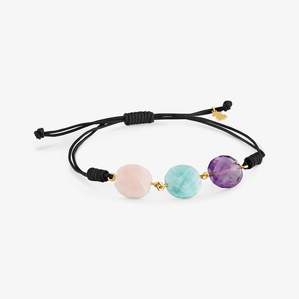Pulsera de nylon con ba&ntilde;o de oro 18 kt sobre plata y gemas Bold Motif