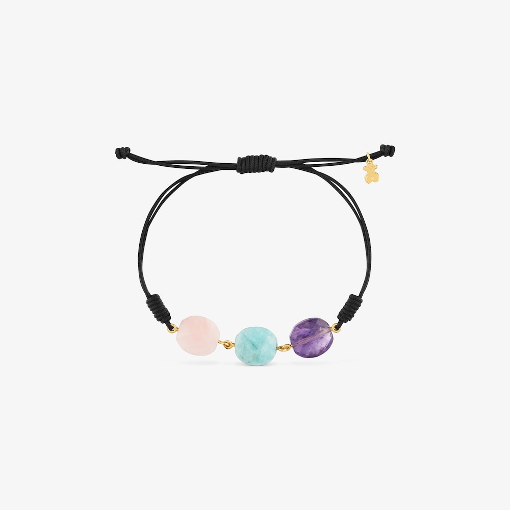 Pulsera de nylon con ba&ntilde;o de oro 18 kt sobre plata y gemas Bold Motif