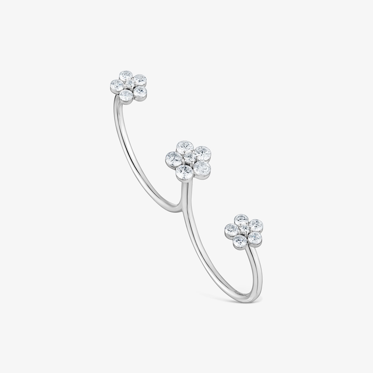 Anillo Doble Flor De Oro Blanco 9 Kt Y Diamante Creado En Laboratorio Irisé Lgd Talla 14