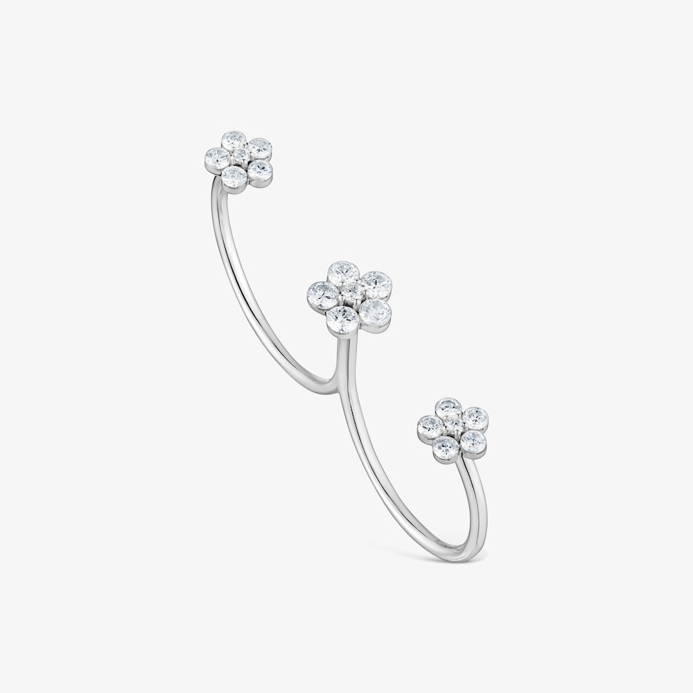 Anillo doble flor de oro blanco 9 kt y diamante creado en laboratorio TOUS Iris&eacute; LGD