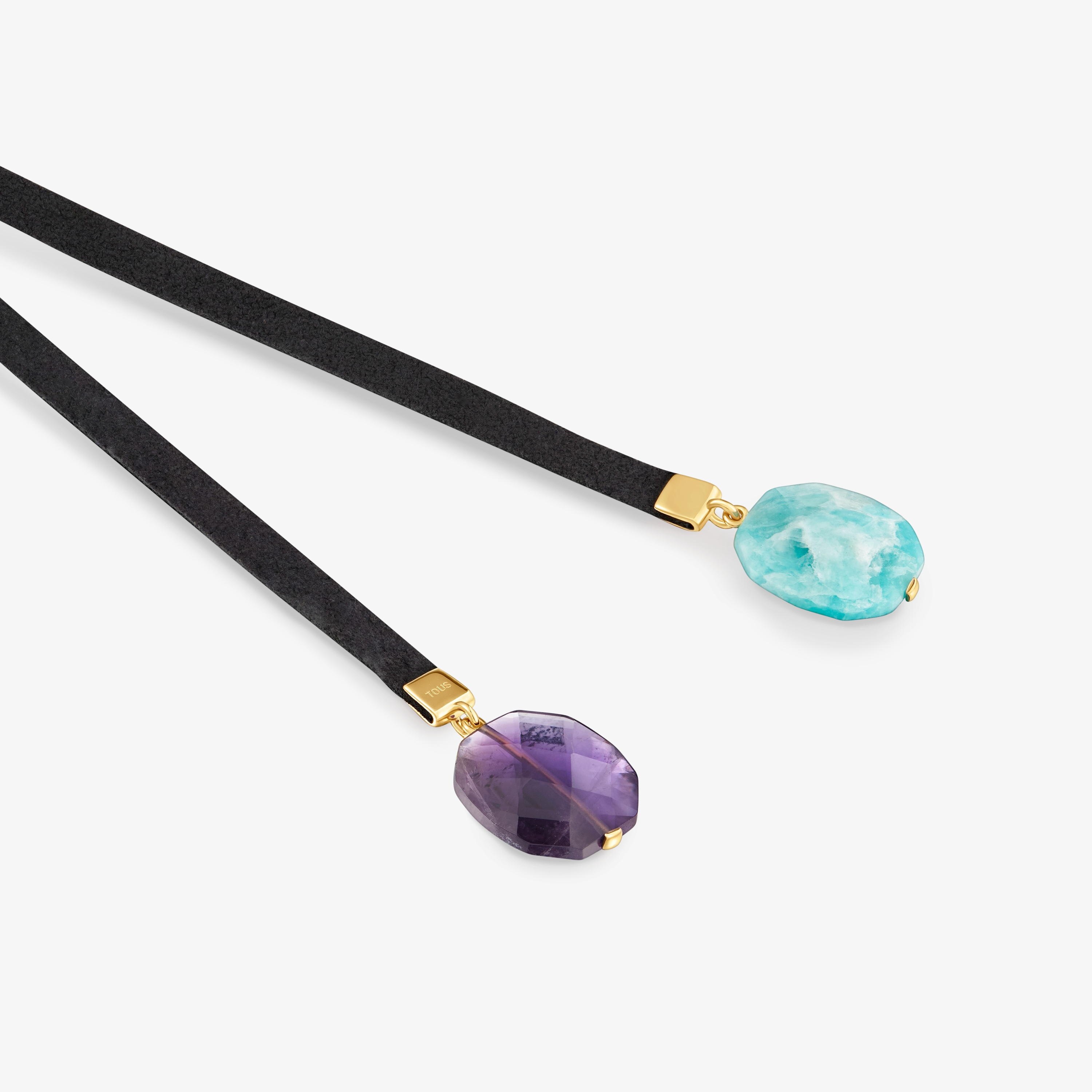 Suedette, amazonite and amethyst Necklace TOUS Bold Motif