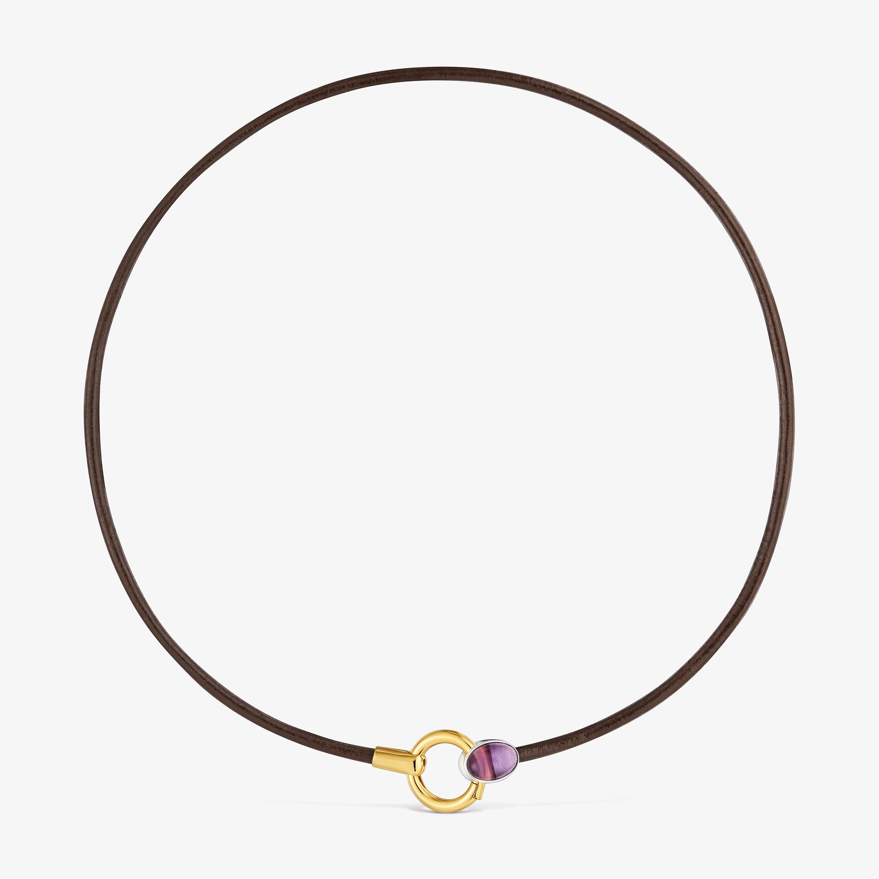 アクセサリー T Two-tone Necklace with amethyst and leather cord TOUS Gem Power | TOUS