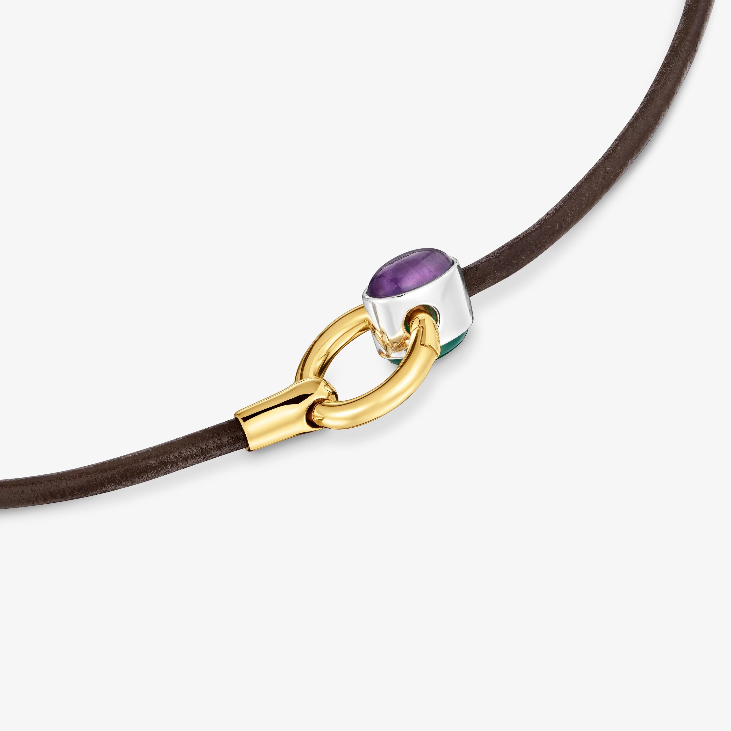 Two-tone Necklace with amethyst and leather cord TOUS Gem Power | TOUS
