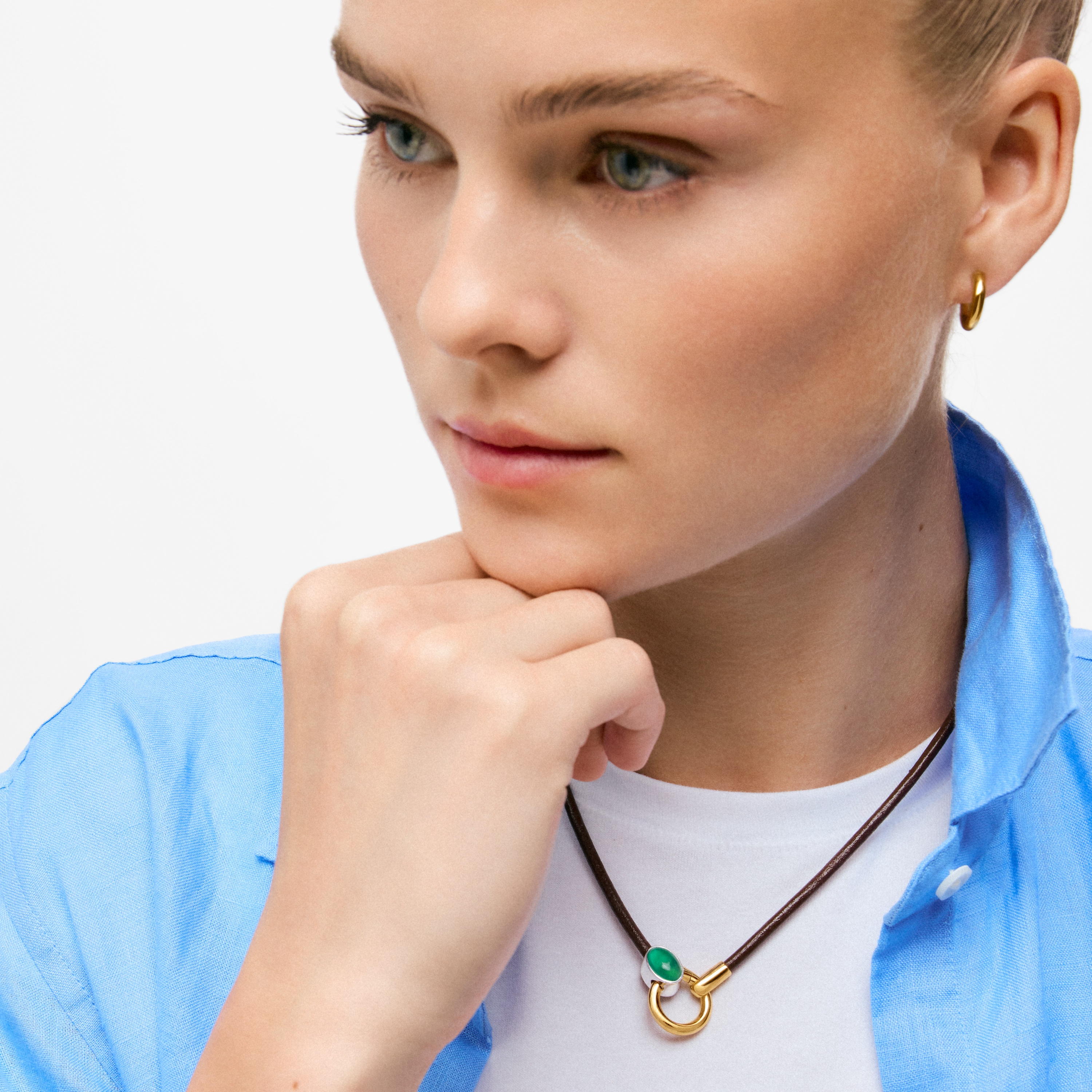 Two-tone Necklace with amethyst and leather cord TOUS Gem Power | TOUS