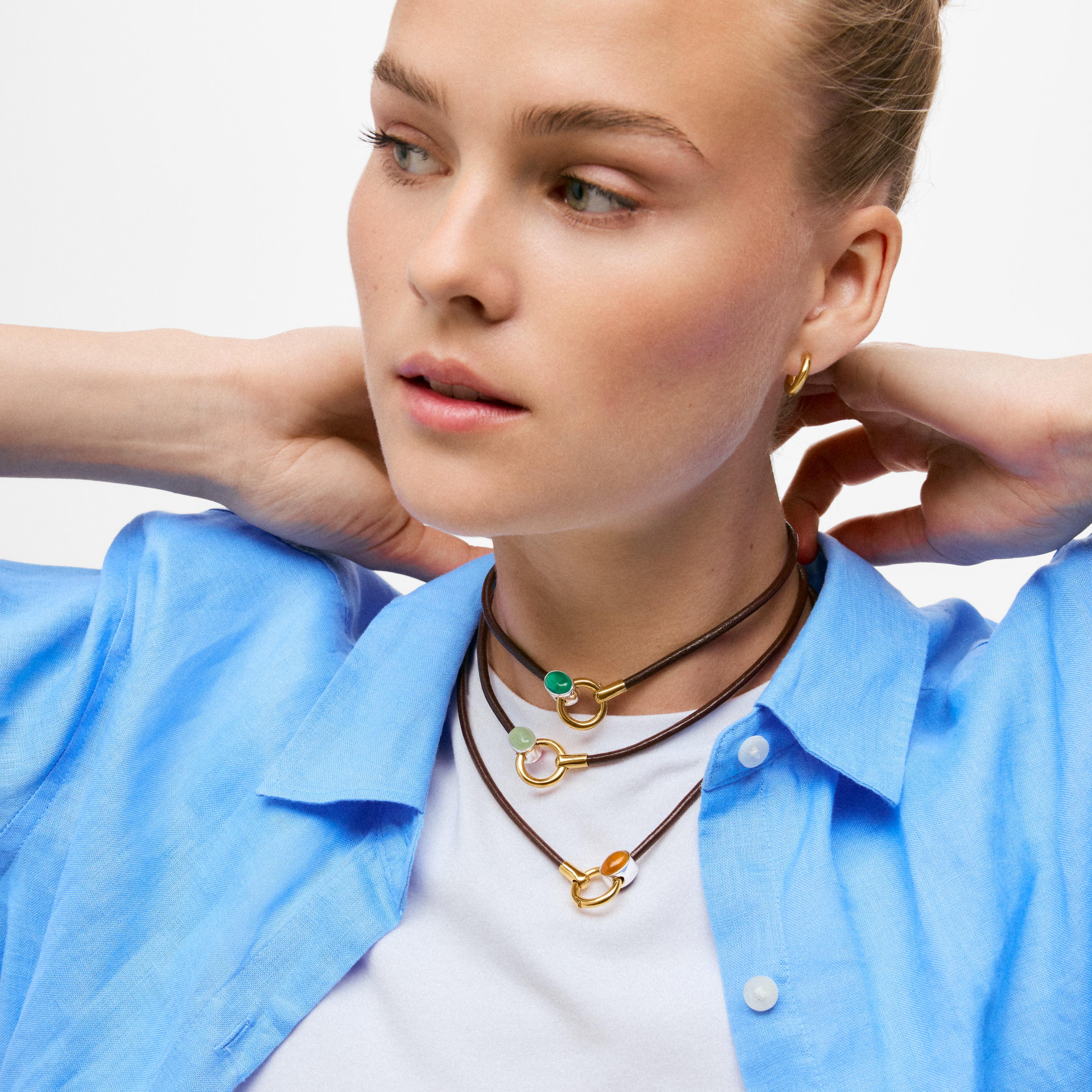 Two-tone Necklace with calcite and leather cord TOUS Gem Power