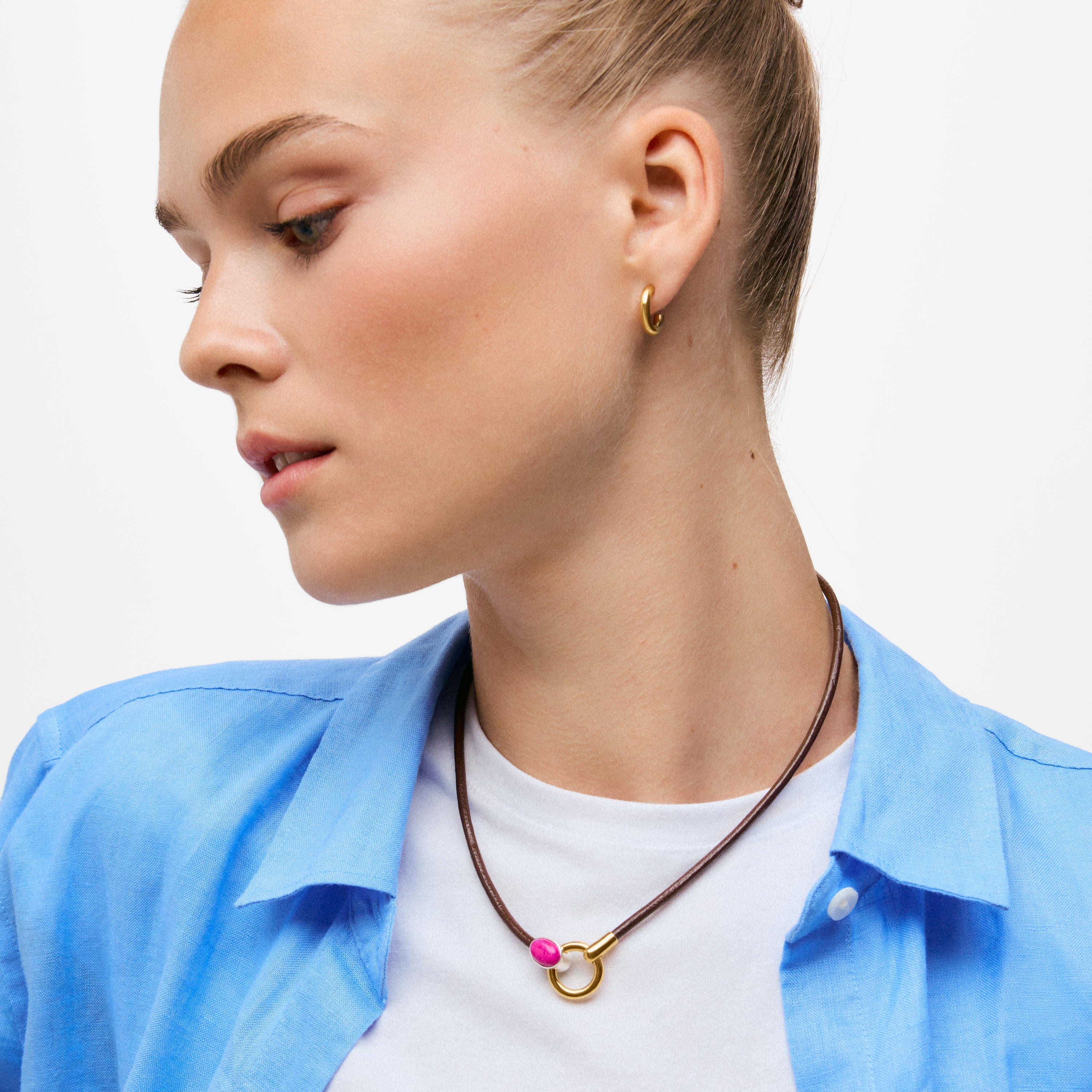 Two-tone Necklace with calcite and leather cord TOUS Gem Power