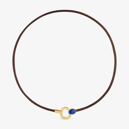 Two-tone Necklace with lapis lazuli and leather cord TOUS Gem Power