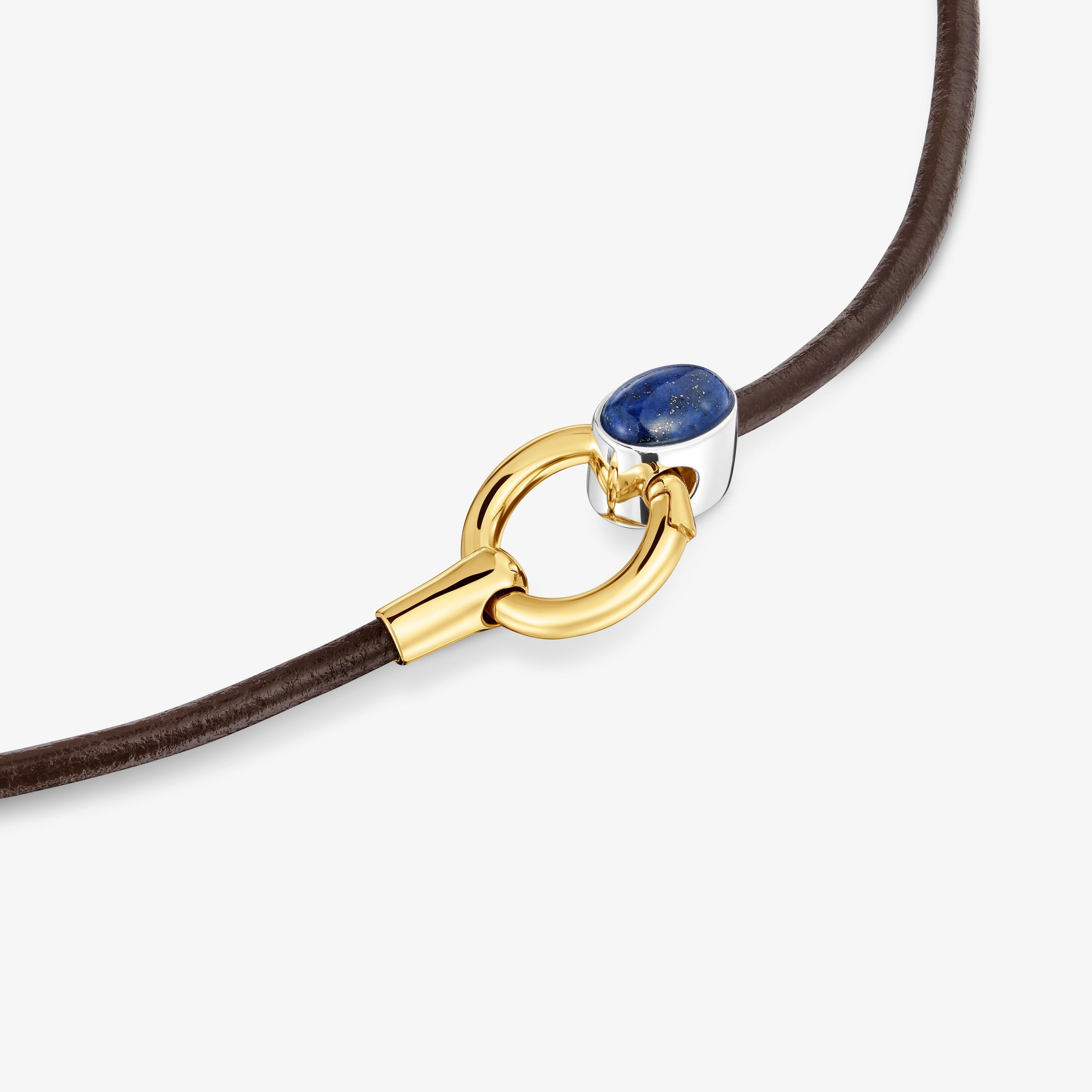 Two-tone Necklace with lapis lazuli and leather cord TOUS Gem