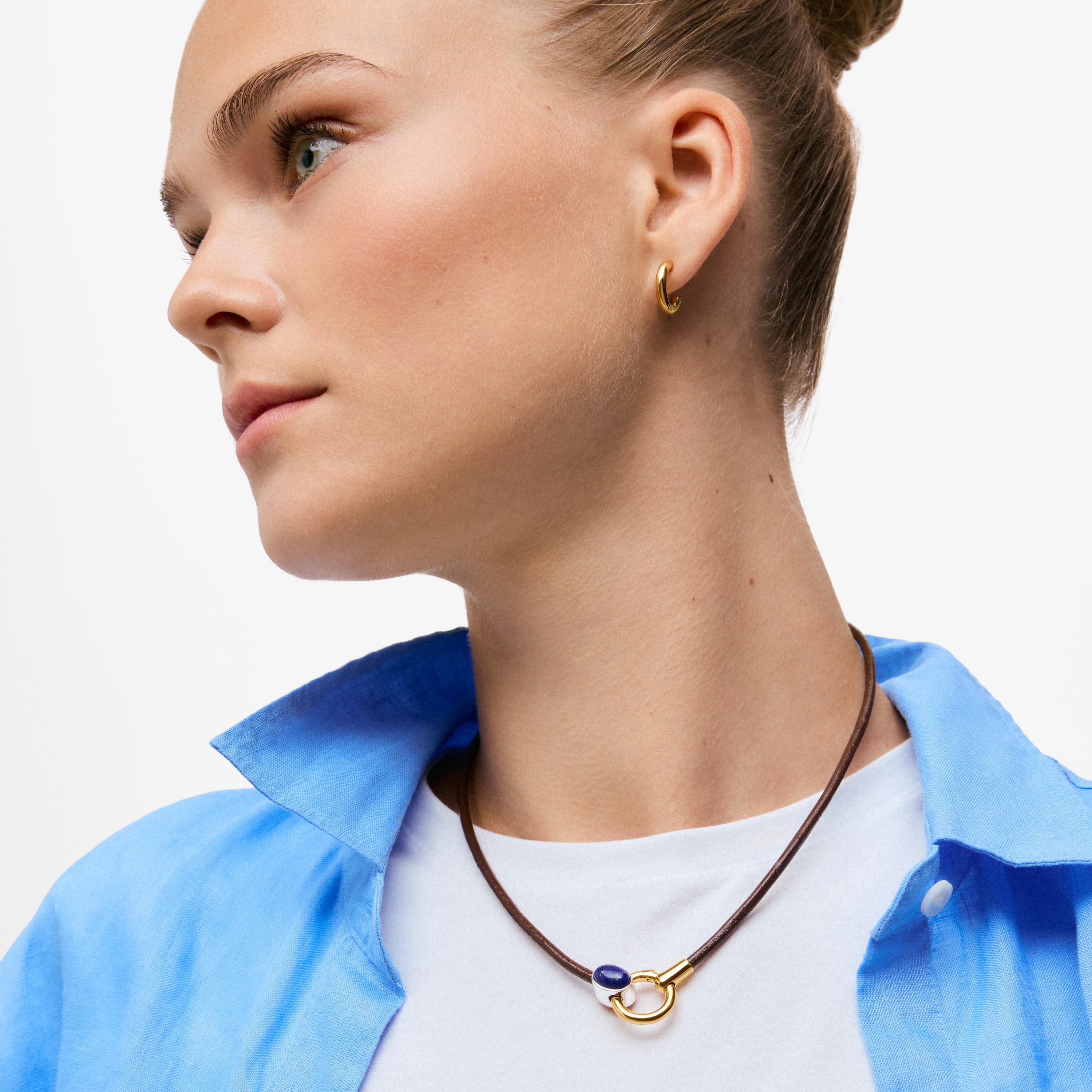 Two-tone Necklace with lapis lazuli and leather cord TOUS Gem Power