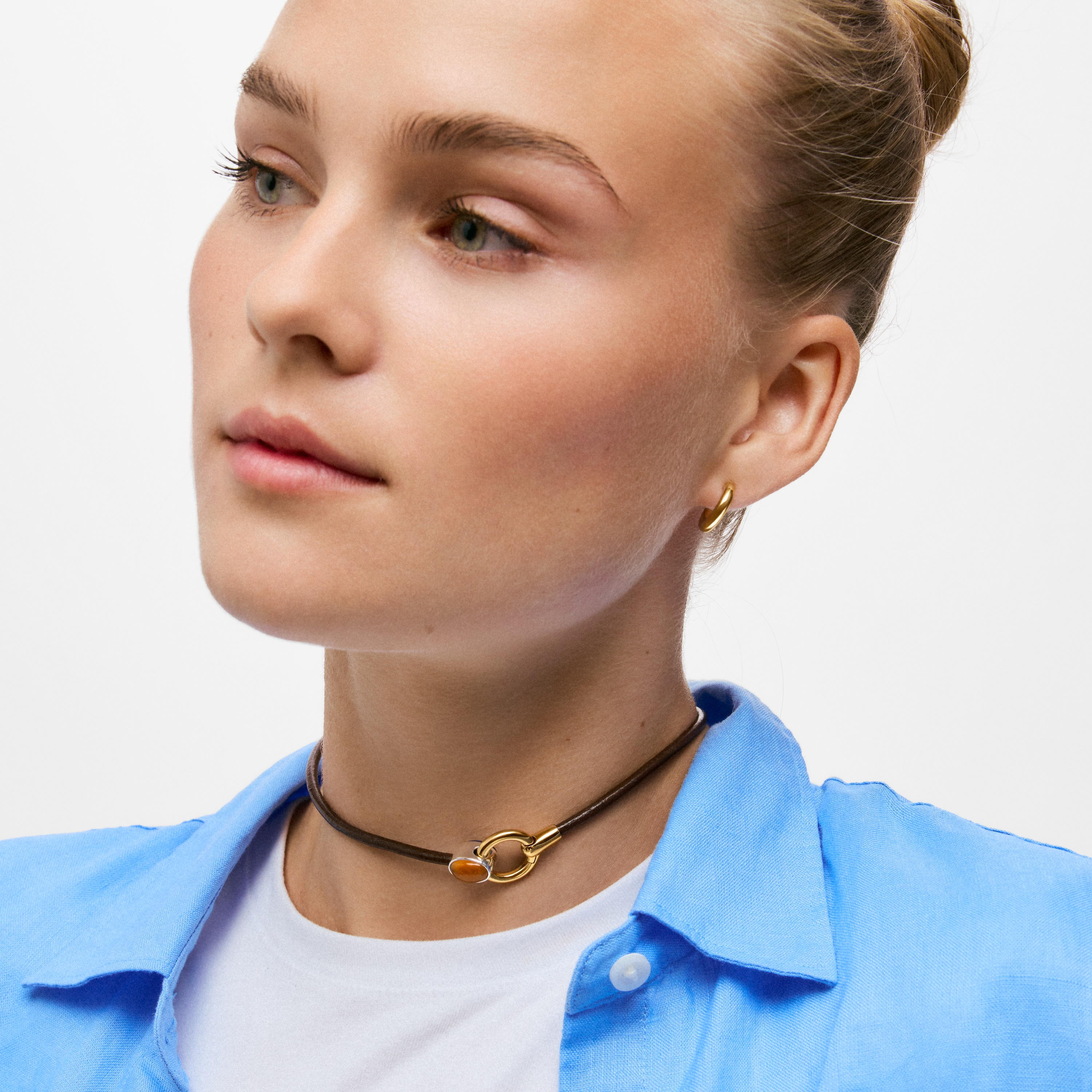 Two-tone Necklace with lapis lazuli and leather cord TOUS Gem Power