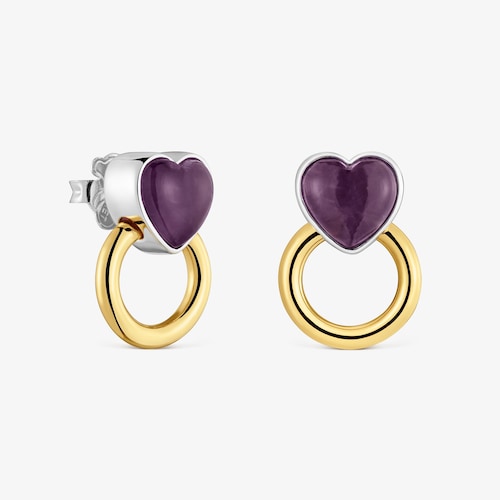 Boucles d&rsquo;oreilles anneaux bicolores avec am&eacute;thyste TOUS Gem Power