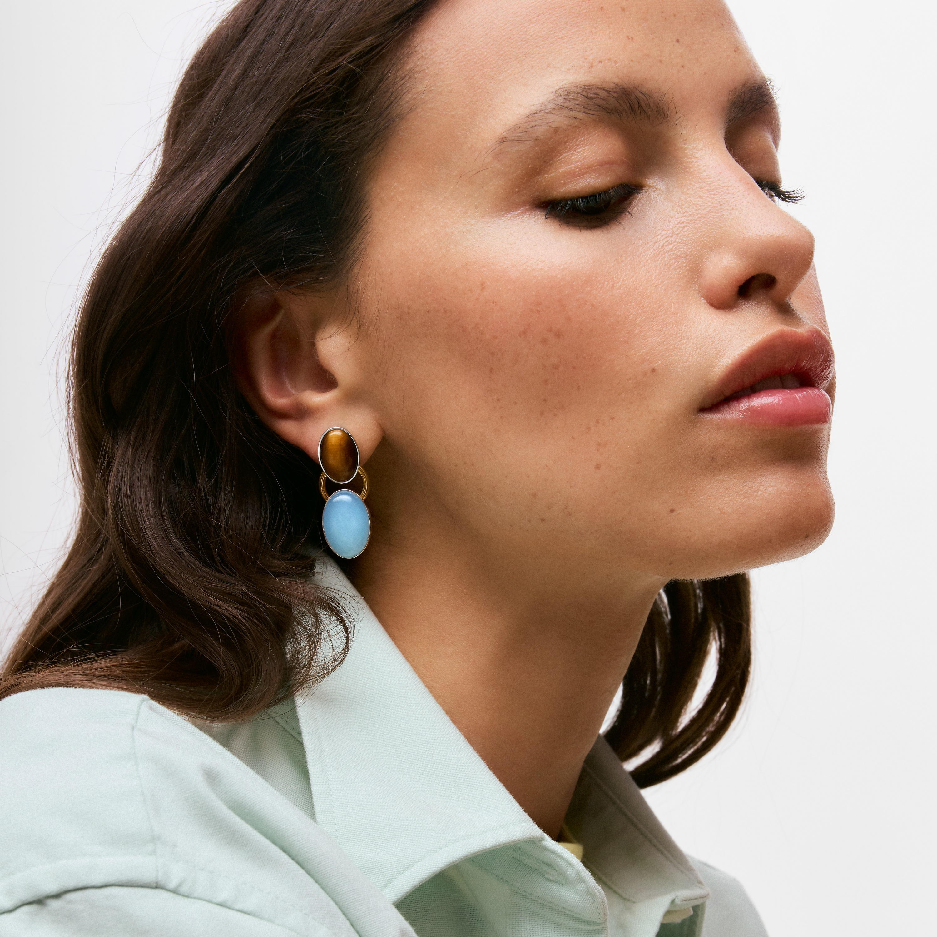 Two-tone Earrings with tiger’s eye TOUS Gem Power