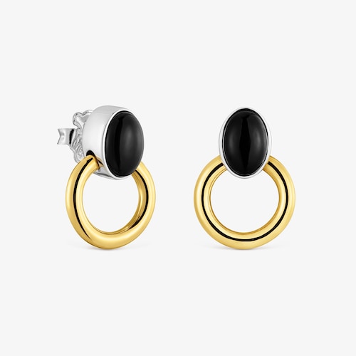 Boucles d&rsquo;oreilles anneaux bicolores avec onyx TOUS Gem Power