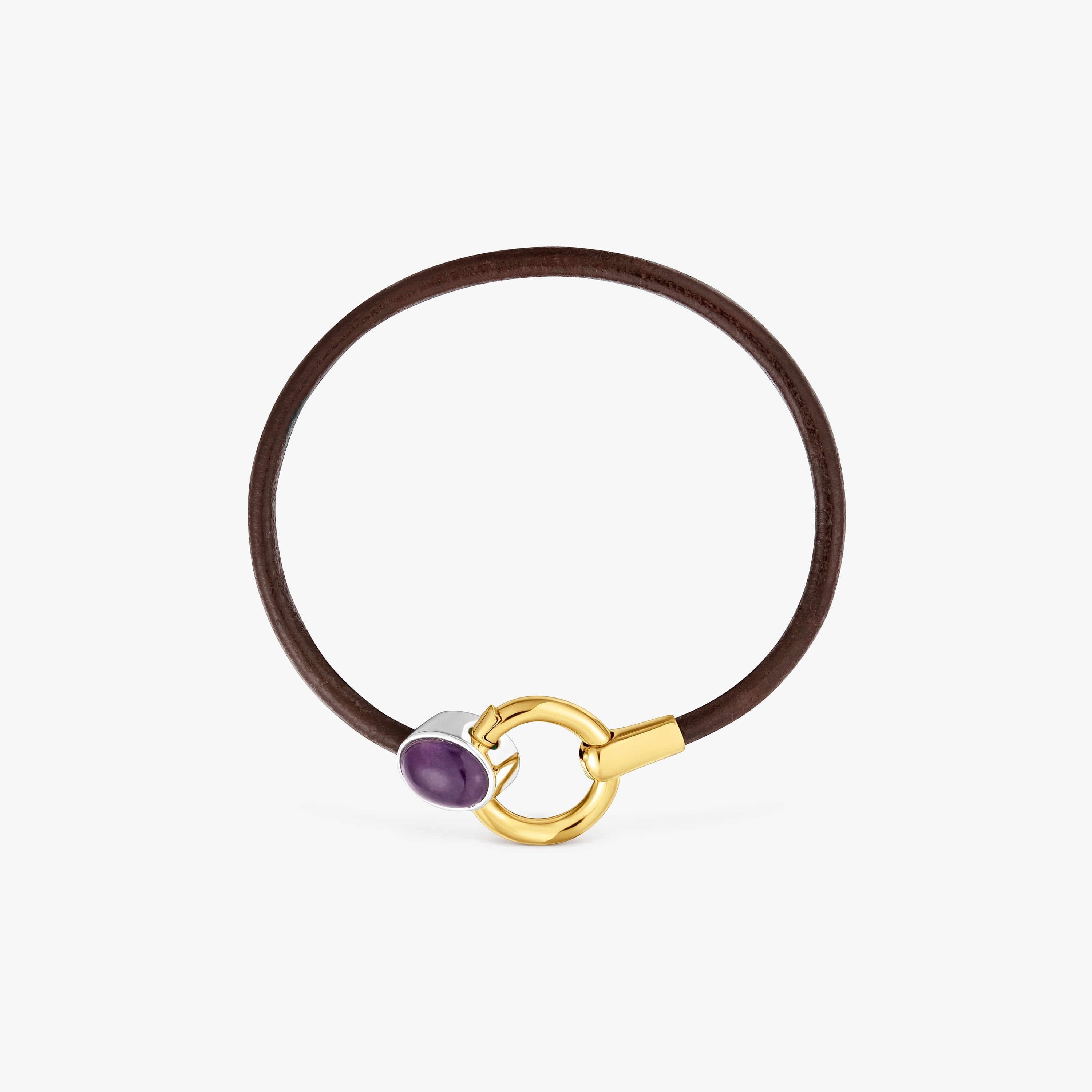Two-tone Bracelet with amethyst and leather cord TOUS Gem Power