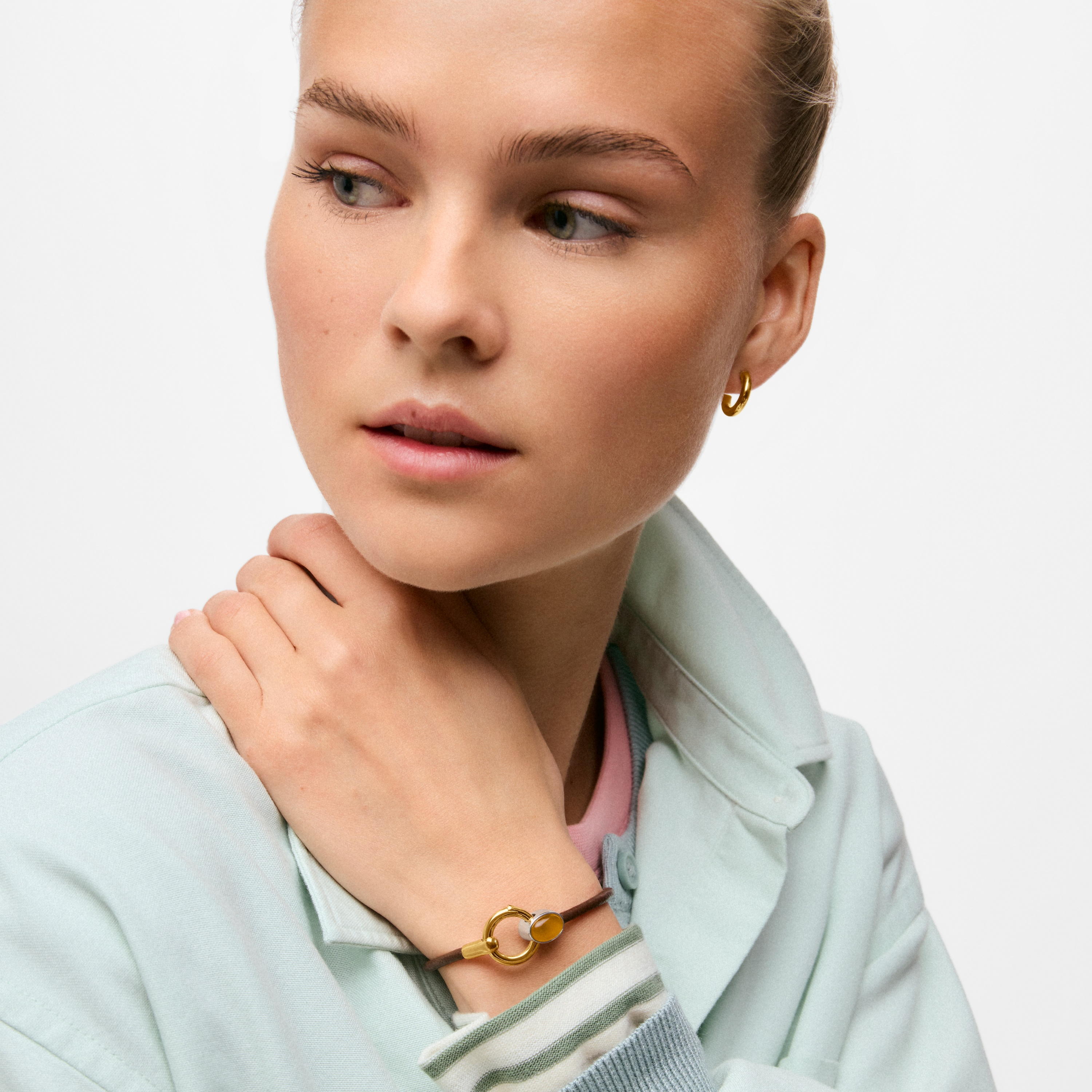 Two-tone Bracelet with chalcedony and leather cord TOUS Gem Power