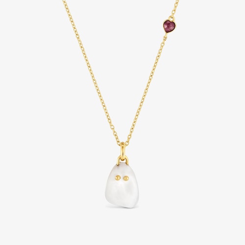 Colar com banho de ouro de 18&nbsp;K sobre prata, madrep&eacute;rola e rubi TOUS Boo