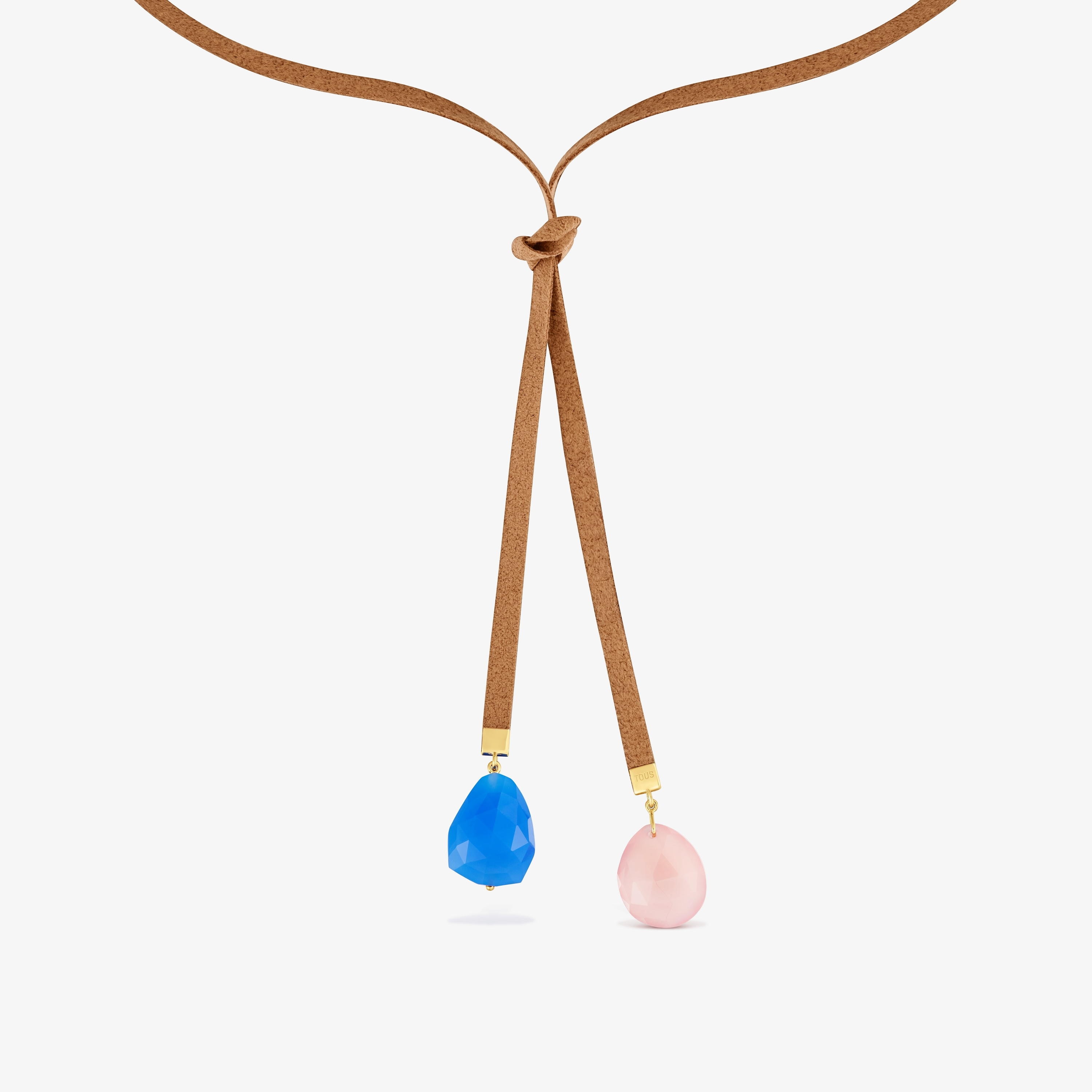 Brown cord and chalcedony and rose quartz Necklace TOUS Basics