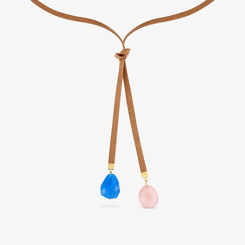 Collar de cord&oacute;n marr&oacute;n, calcedonia y cuarzo rosa TOUS Basics