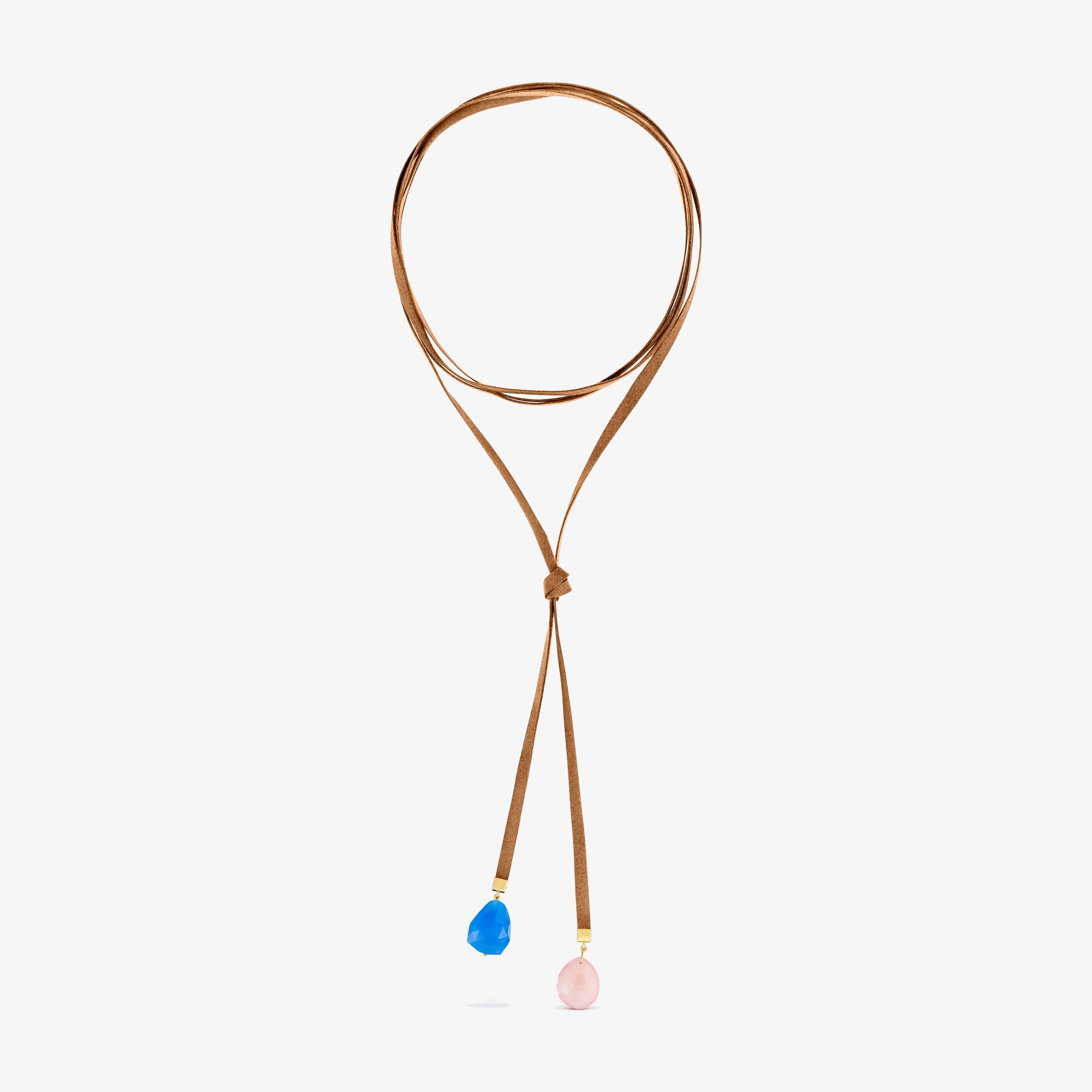 Brown cord and chalcedony and rose quartz Necklace TOUS Basics