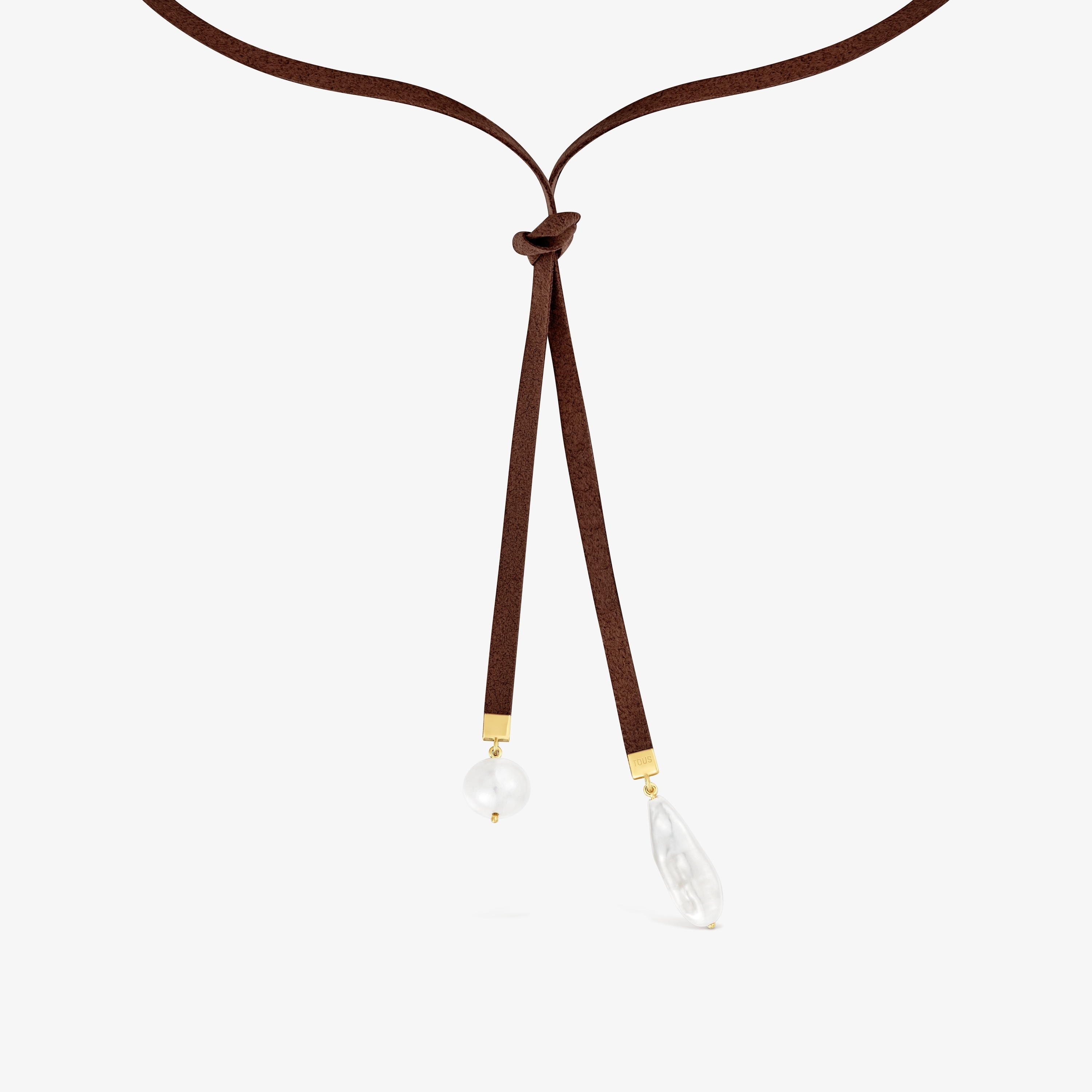 Brown cord and cultured pearl Necklace TOUS Basics