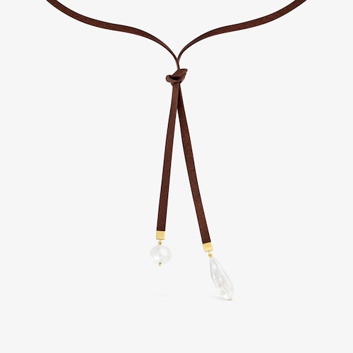 Collar de cord&oacute;n marr&oacute;n  y perla cultivada TOUS Basics