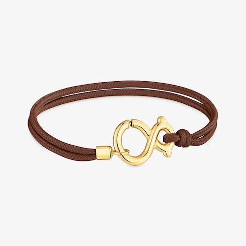 Pulsera con ba&ntilde;o de oro 18 kt sobre plata y cord&oacute;n marr&oacute;n TOUS Infinity