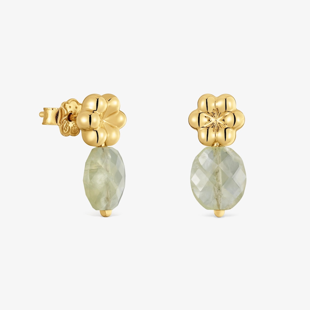 Pendientes con ba&ntilde;o de oro 18 kt sobre plata y prehenita Bold Motif