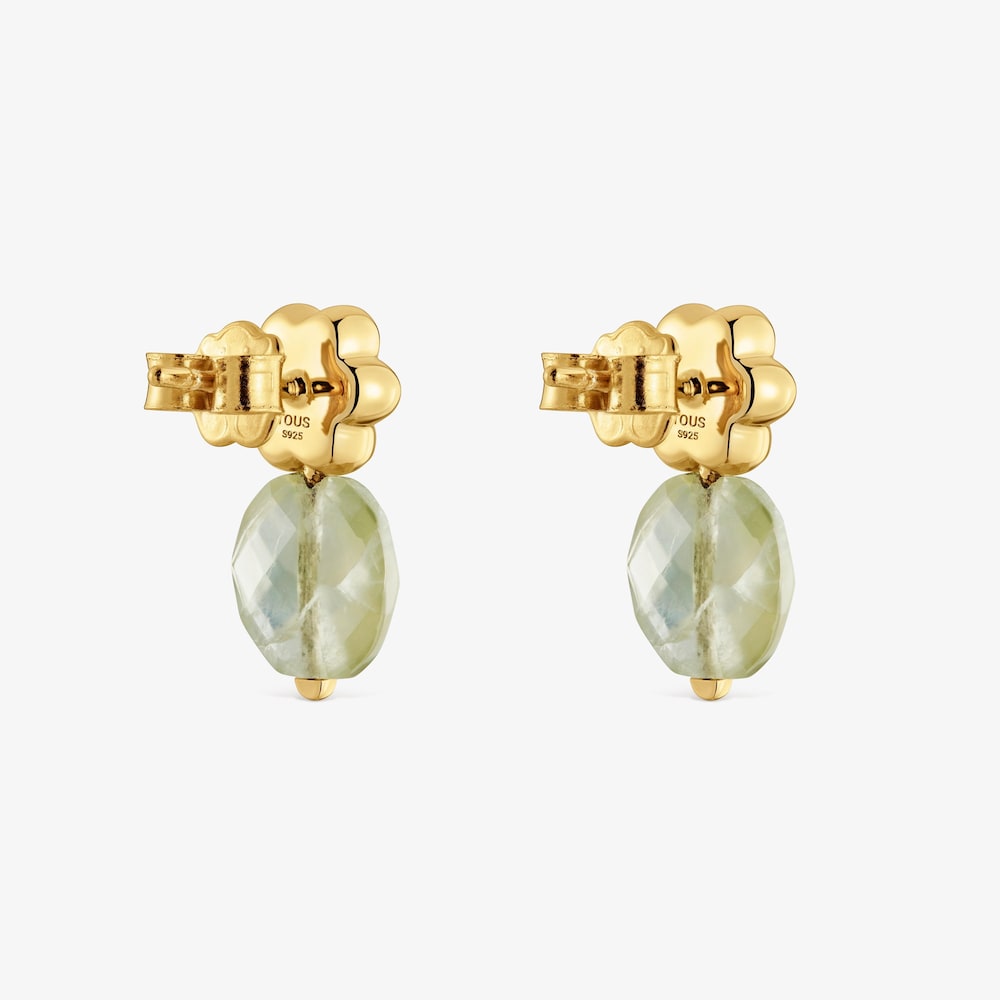 Pendientes con ba&ntilde;o de oro 18 kt sobre plata y prehenita Bold Motif