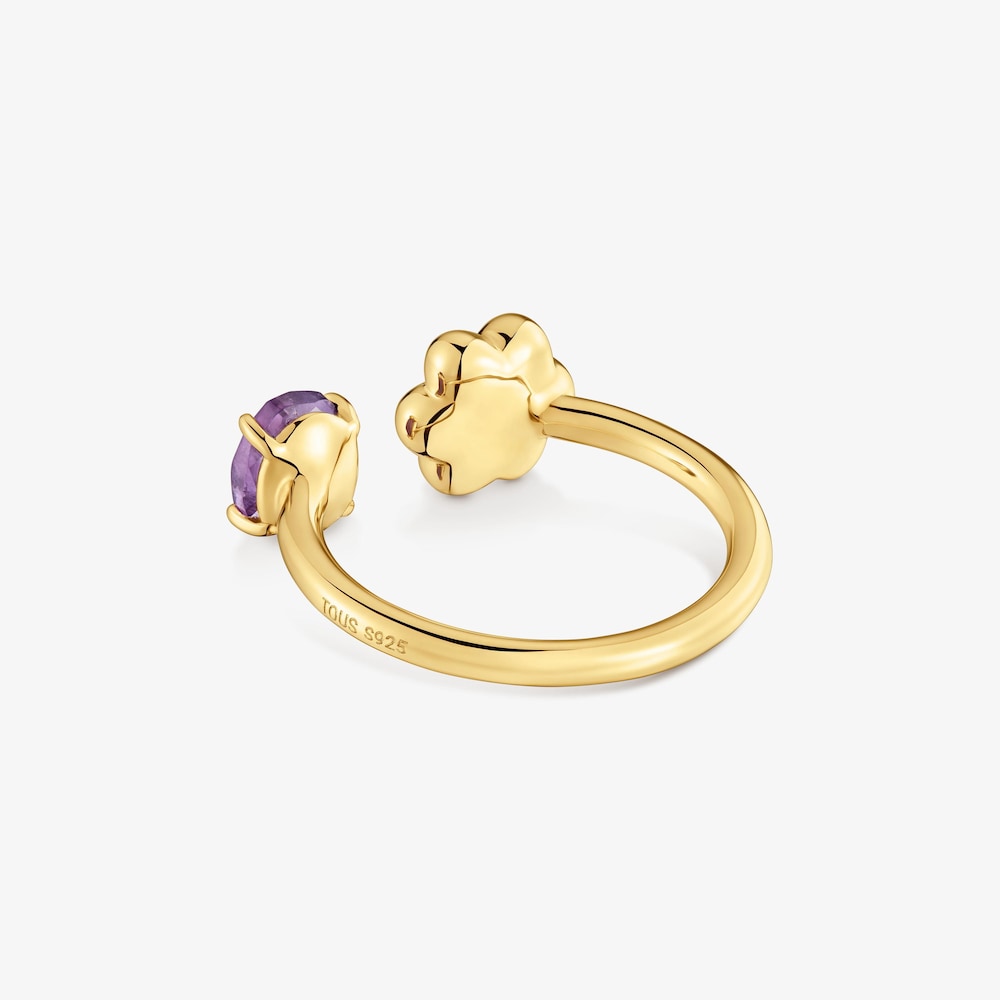 Anillo abierto con ba&ntilde;o de oro 18 kt sobre plata y amatista Bold Motif