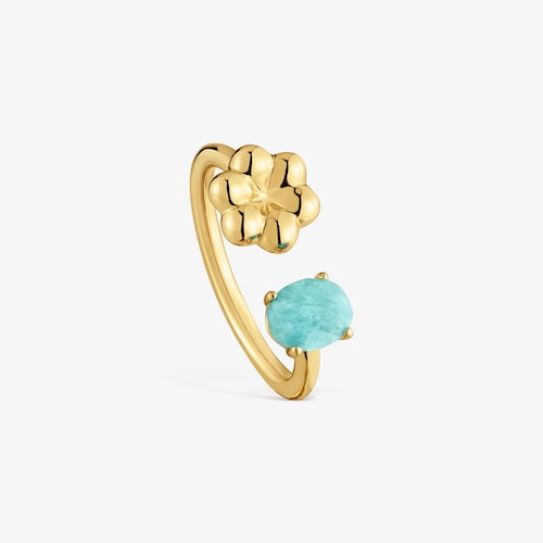 Anillo abierto con ba&ntilde;o de oro 18 kt sobre plata y amazonita Bold Motif