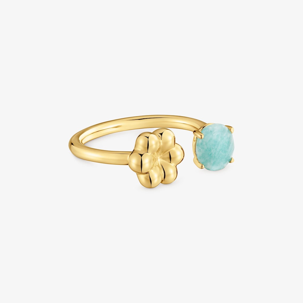 Anillo abierto con ba&ntilde;o de oro 18 kt sobre plata y amazonita Bold Motif