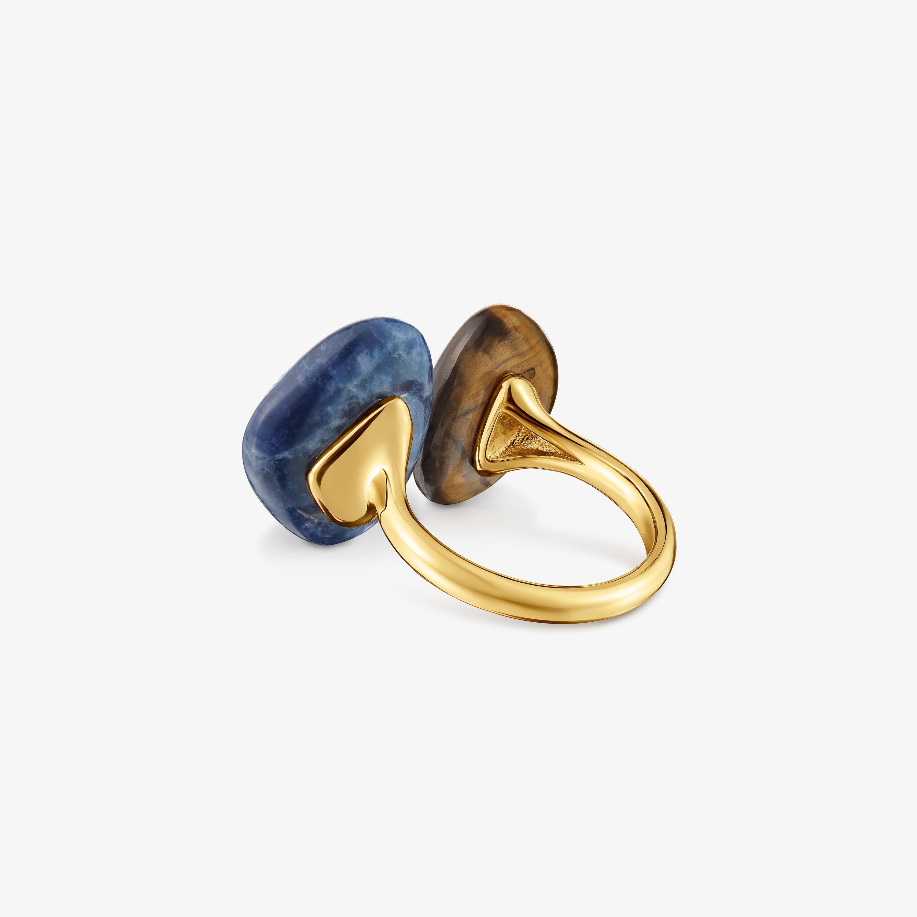 Ring with 18kt gold vermeil sodalite and tiger’s eye TOUS Color Dots