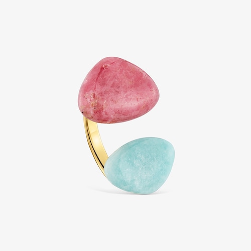 Anillo con ba&ntilde;o de oro 18 kt sobre plata y rodonita TOUS Color Dots