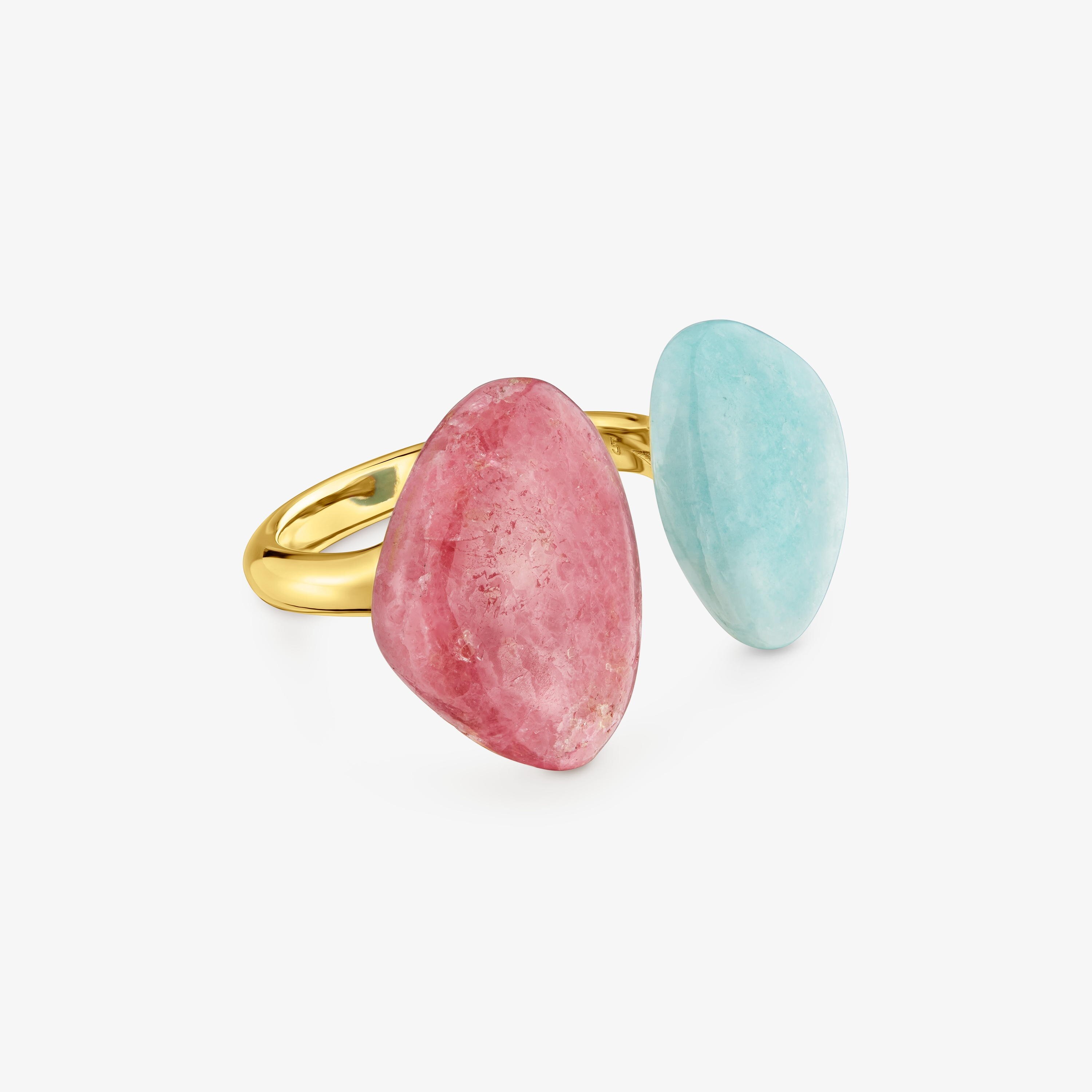 Ring with 18kt gold vermeil amazonite and rhodonite TOUS Color Dots