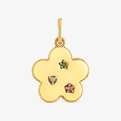 Dije flor de acero dorado y gemas Cachito M&iacute;o