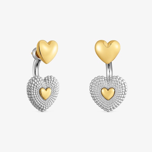 Aretes coraz&oacute;n de acero bicolor Cachito M&iacute;o