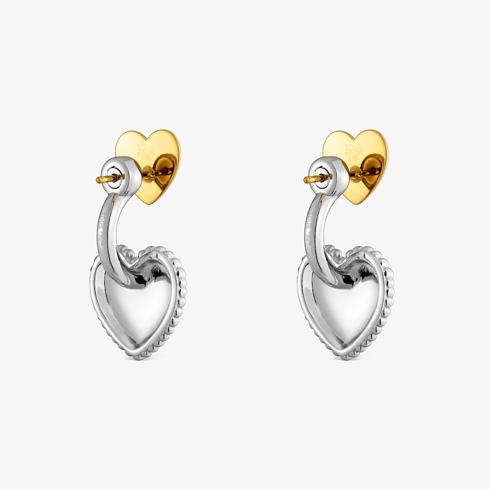 Aretes coraz&oacute;n de acero bicolor Cachito M&iacute;o