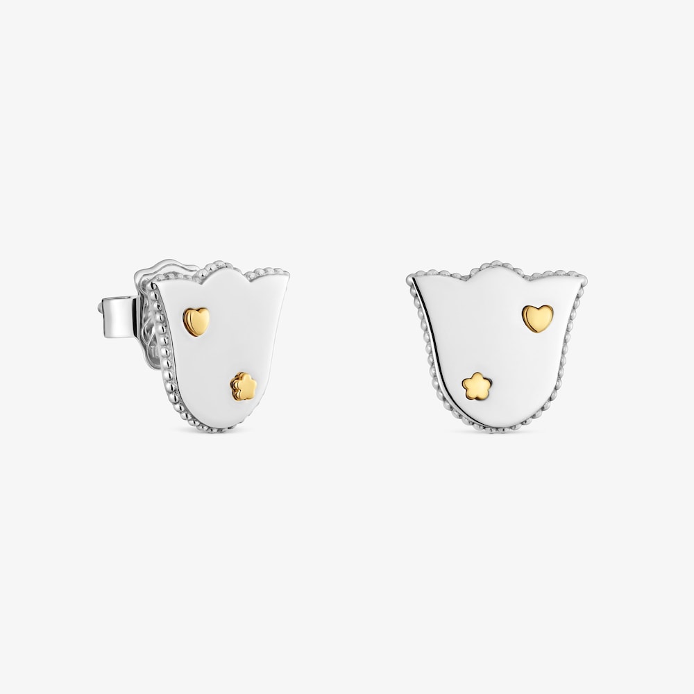 Aretes tulipa de acero bicolor Cachito M&iacute;o