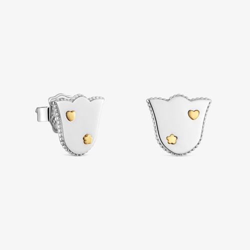 Aretes tulipa de acero bicolor Cachito M&iacute;o