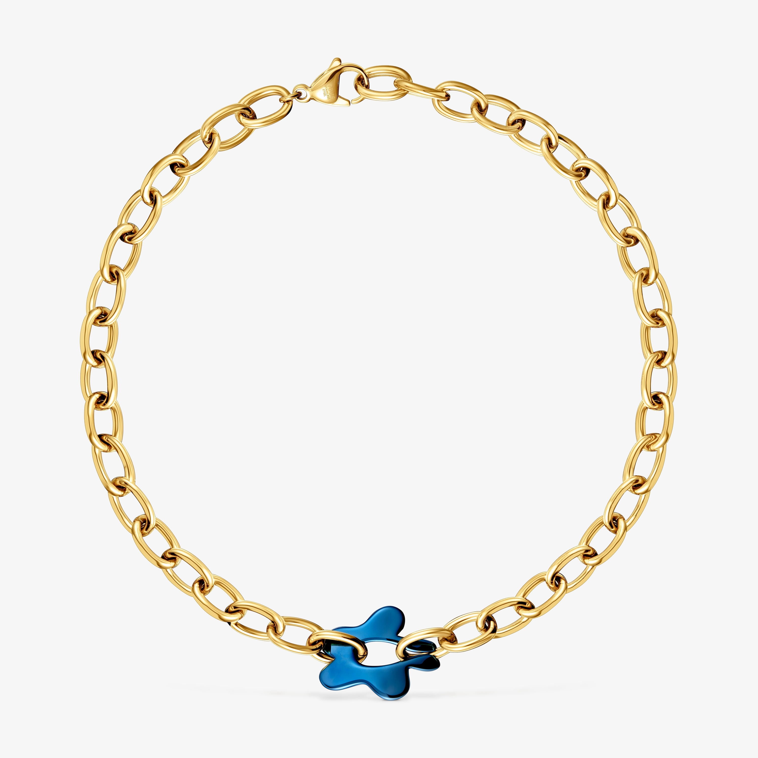 Blue and gold-colored steel flower Necklace TOUS Strain