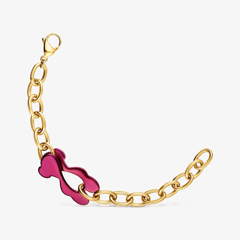 Pulsera oso rojo y acero dorado TOUS Strain