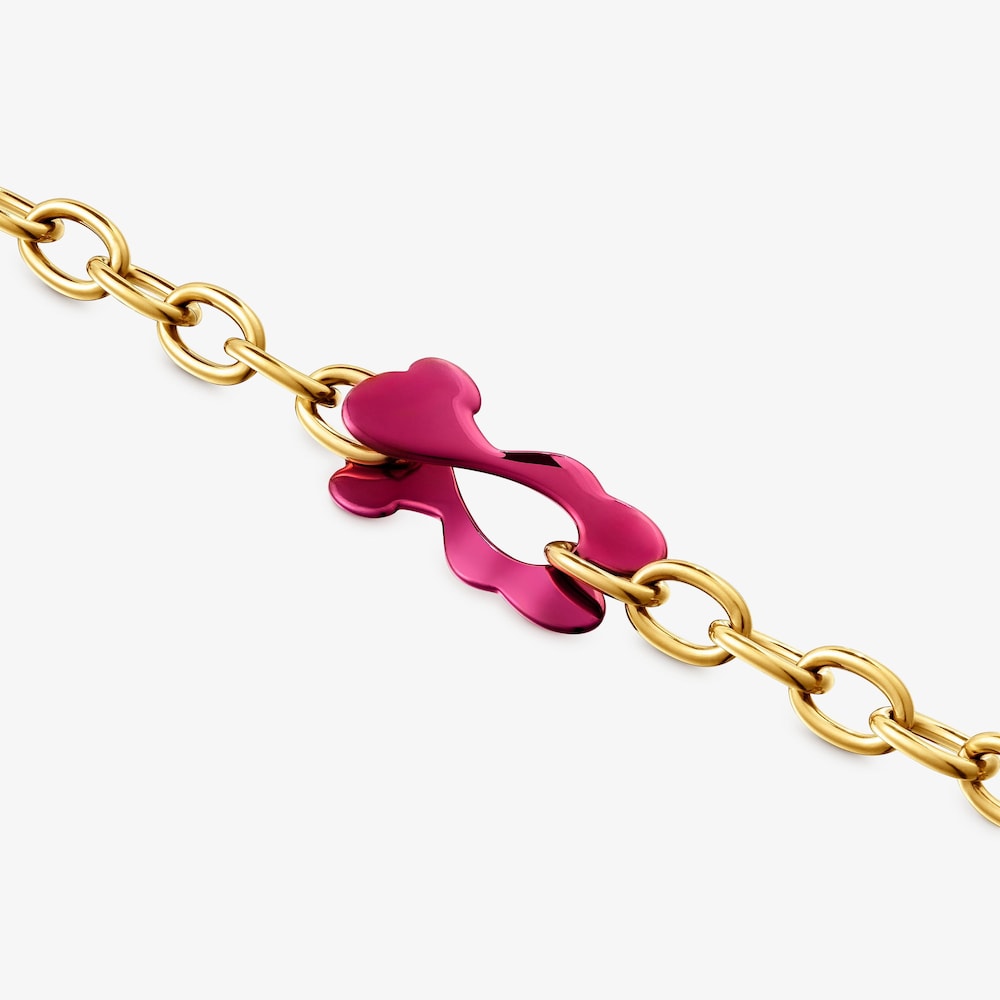 Pulsera oso rojo y acero dorado TOUS Strain